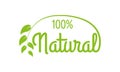 Natural logo or label. 100% Healthy food and product icon with green leaf. Vector illustration Royalty Free Stock Photo